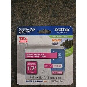 Brother TZe-MQP35 White on Berry Pink Label Tape - 0.47" Width x 16.40 ft Length